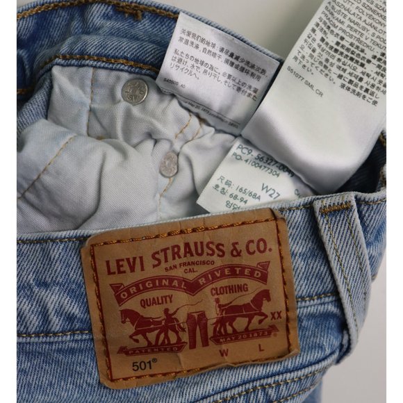 Levi's 501 High Rise Shorts Distressed Stretch Denim Button Fly Tango Light Wash - Picture 4 of 7